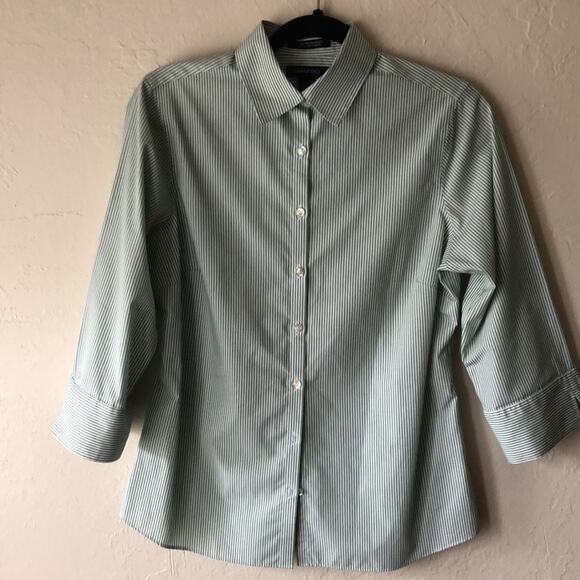 Land’s End Wrinkle Free Striped 3/4 Sleeve Dress Shirt - Picture 8 of 10